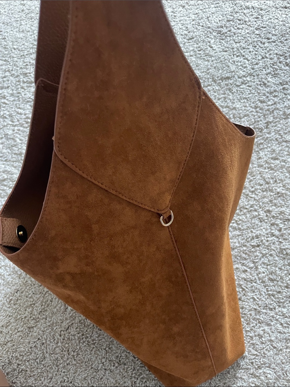 Suede Hobo Shoulder Bag in Chestnut Brown - Picture 2 of 5